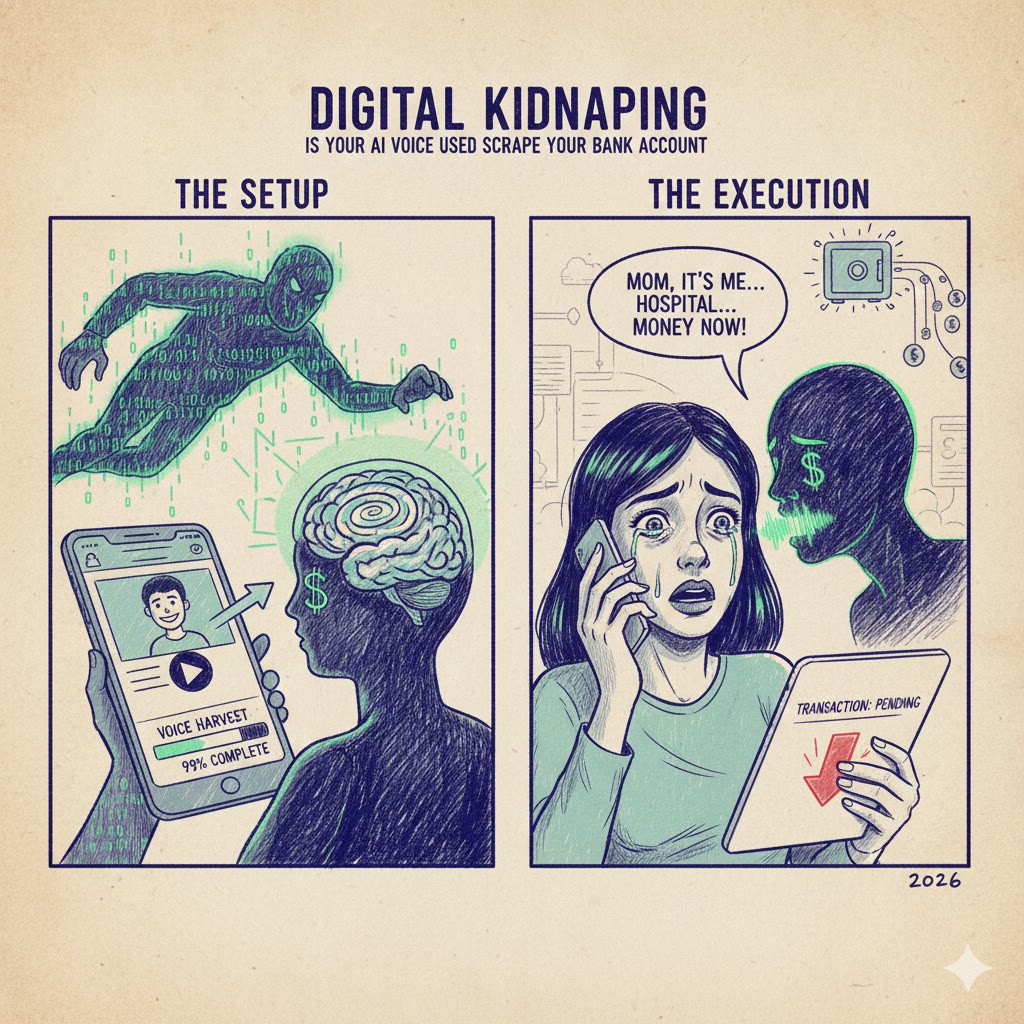 Digital Kidnapping: Is Your AI Voice Being Used to Scrape Your Bank Account?