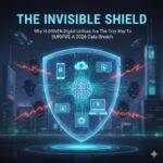 A futuristic glowing digital shield with an AI brain icon, protecting icons of laptops, smartphones, and cloud data against a dark 2026 cyberpunk city background.